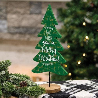 Merry Christmas Wood Tree Cutout Sitter - The Fox Decor